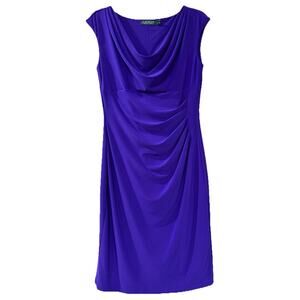 Lauren Ralph Lauren Purple Dress Size 12 Ruched Sheath Knee Length Cocktail Dres
